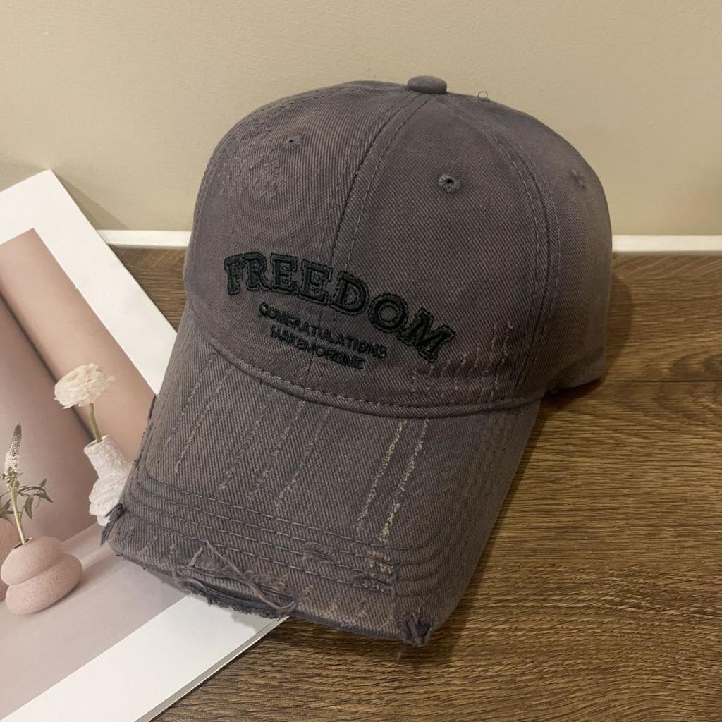 Japanese and Korean Letter Embroidery with Rotten Edges and Casual and Fashionable Versatile Street Soft Top Baseball Cap New Style