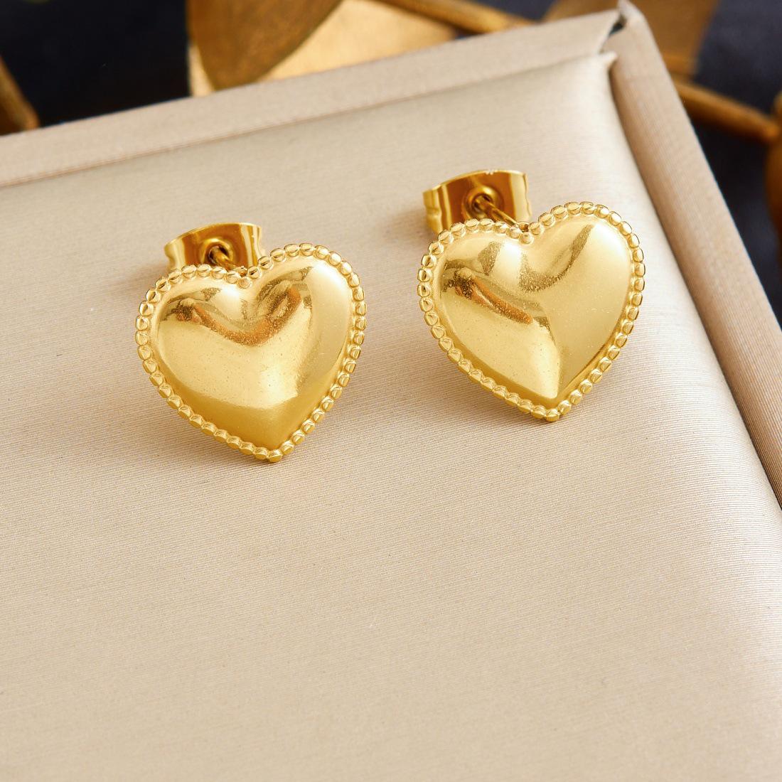 Korean Retro Gold Heart Long Pendant Stainless Steel Earrings