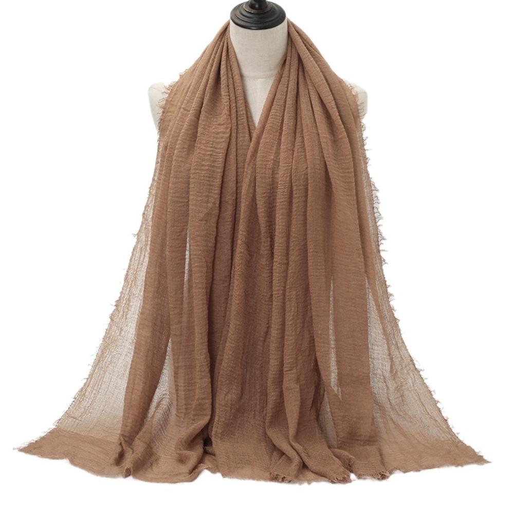 

10 Colors Crinkle Hijab Scarf Cotton Linen Bubble Solid Turban Women Scarves Veil Scarf Shawl 05