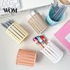 Large Capacity Pen Holder Imitation Rattan Holder, Round Hollow Desk Organizer, Pencil Lightweight Storage Cup for Pens Pencils Makeup Brushes, Nordic