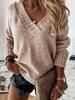 Solid V-neck Pullover Sweater - Pure Color
