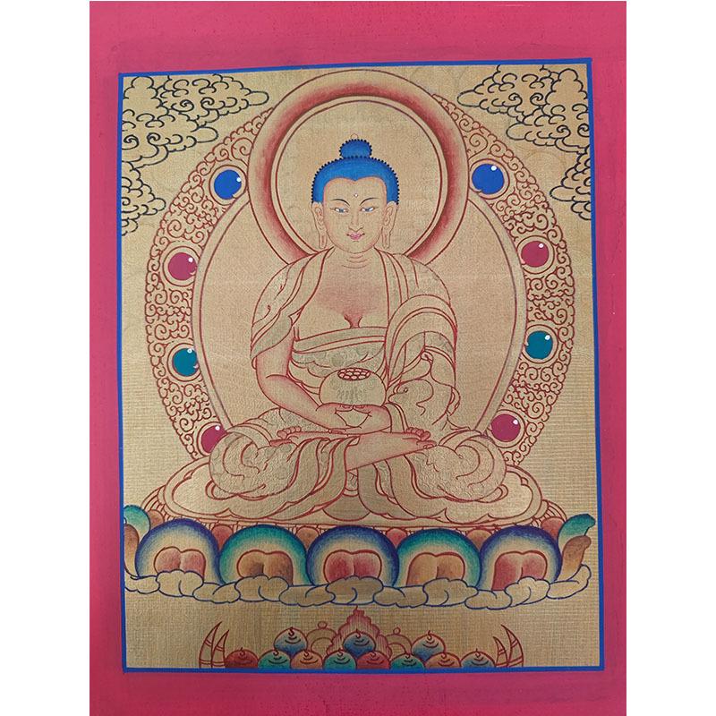 

Nepal Hand-Painted Gold Thangka: Yellow Dzambala, Green Tara, Manjushri, Amitabha Buddha, Medicine Buddha – Tabletop/Wall Hanging Painting. Approx. 40x30cm (Hand-cut, may vary)