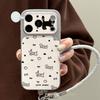 Leather Texture Luxury Phone Case For iPhone 17 Pro Max 16 13 14 15 Pro Max 12 11 Cute Cartoon Puppy Soft Silicone Lanyard Cover