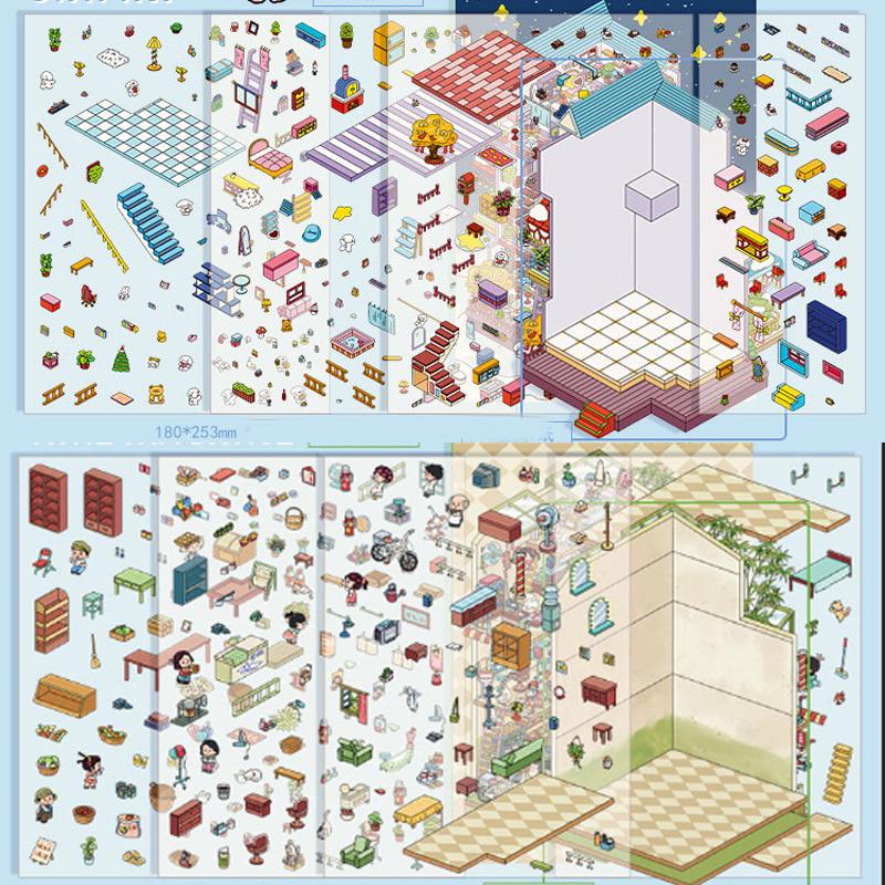 Cartoon Kindheit Villa DIY Landschaftsaufkleber Taschenhütten Szene Spielaufkleber Weihnachtsgeschenk für Kinder