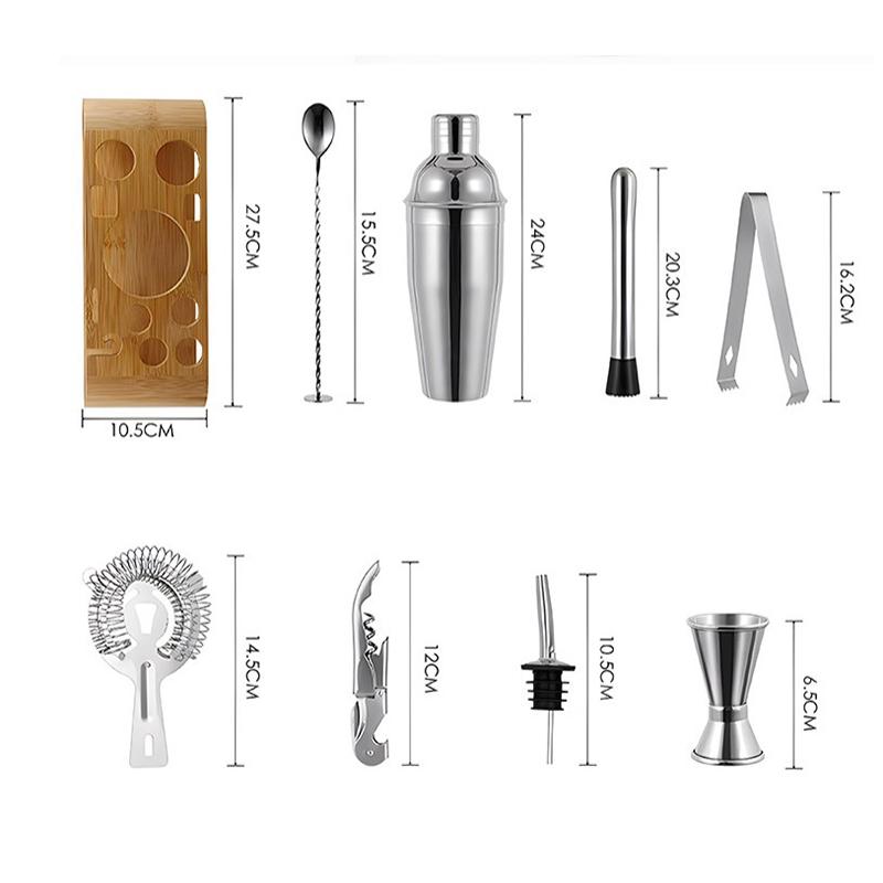 10Pcs Cocktail Shaker Set Stainless Steel Bartender Kit Cocktail Mixer Wine Martini Boston Shaker Party Bar Tools