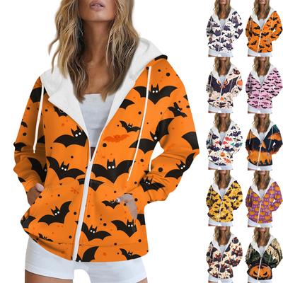 Γυναικείο Αθλητικό Ρούχο Casual με Αποκριάτικη Εκτύπωση Φθινόπωρο και Χειμώνας Μακρυμάνικο Μπουφάν με Κουκούλα και Τσέπη Φερμουάρ