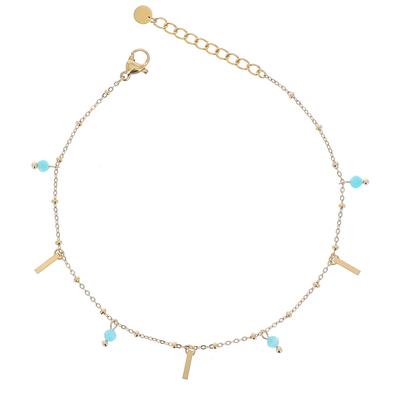 [R4496] - Anklet Steel 'Cleopatra' golden green (amazonit) - 25 cm - 7x1 mm
