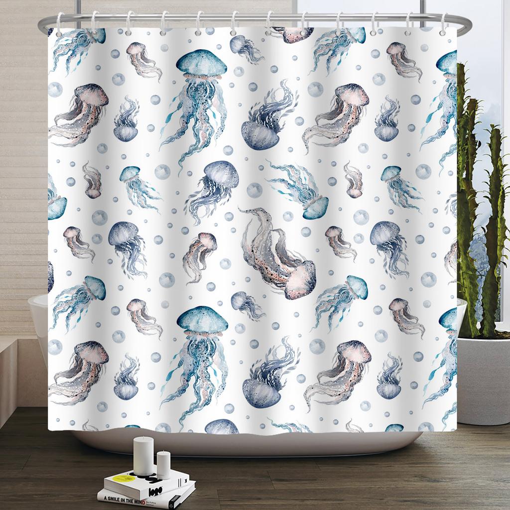 Sea Animals Shower Curtains Cute Dolphin Jellyfish Turtle Starfish Shell Coral Bathroom Bath Curtain Bathtub Privacy Partition