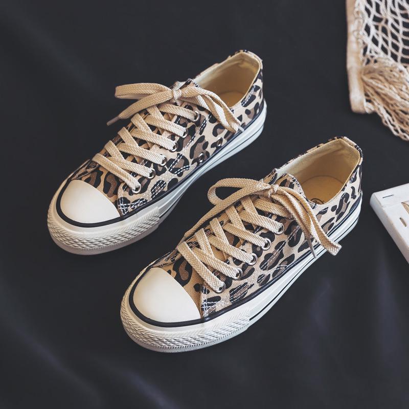 2019 Spring Women's Leopard Print High-Top Canvas Sneakers - Korean Style Harajuku Ulzzang