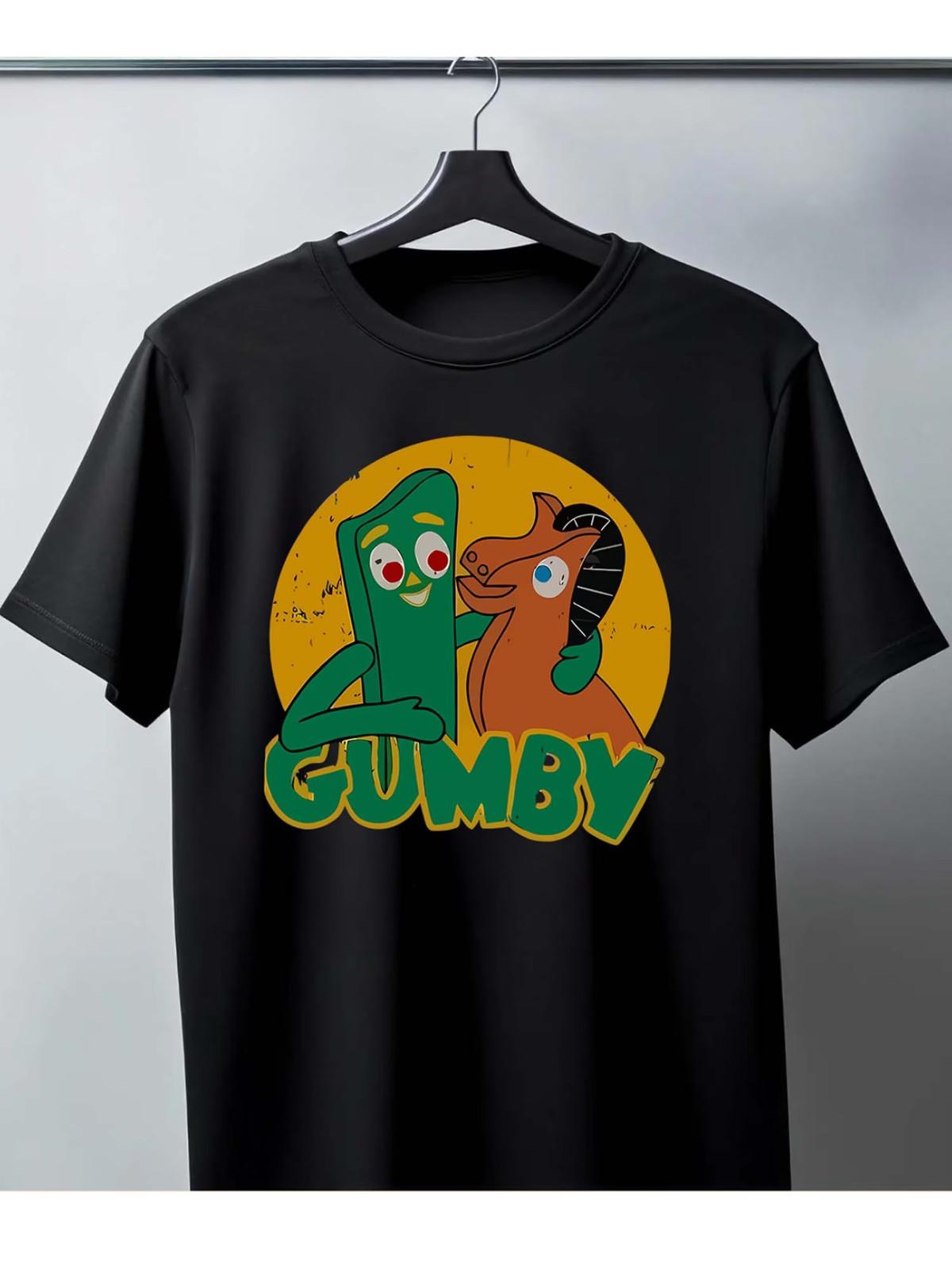 Men s Pure - Cotton Black T - shirt: Nostalgic Gumby and Pokey Design S