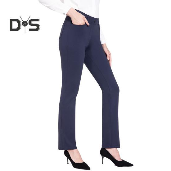 

Женские офисные брюки, эластичные, с высокой талией, однотонные брюки с карманами, легкие расклешенные офисные повседневные брюки L темно-синий