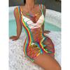 Sexy Lingerie Set for Women Rainbow Color Bodycon Dress Hollow-Out Mesh Bodysuit  Sheer Fishnet Role Play Costume  Party Apparel