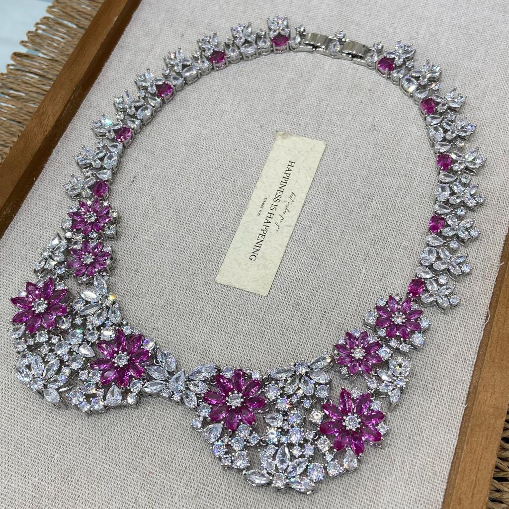Middle Eastern Zircon Necklace Earrings Set Bridal Wedding Party Wedding Dress High-End Jewelry Flowers