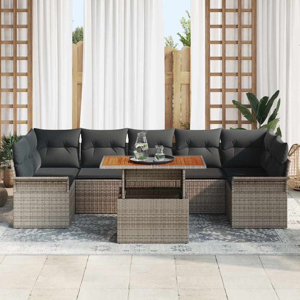 Garden Sofa Set with Storage 8 Pcs Grey Poly Rattan