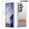 KEYSION Transparent Case for Samsung Galaxy Z Fold 7 Hard PC Metal Kickstand Shockproof Phone Cover with Glass Screen Protector