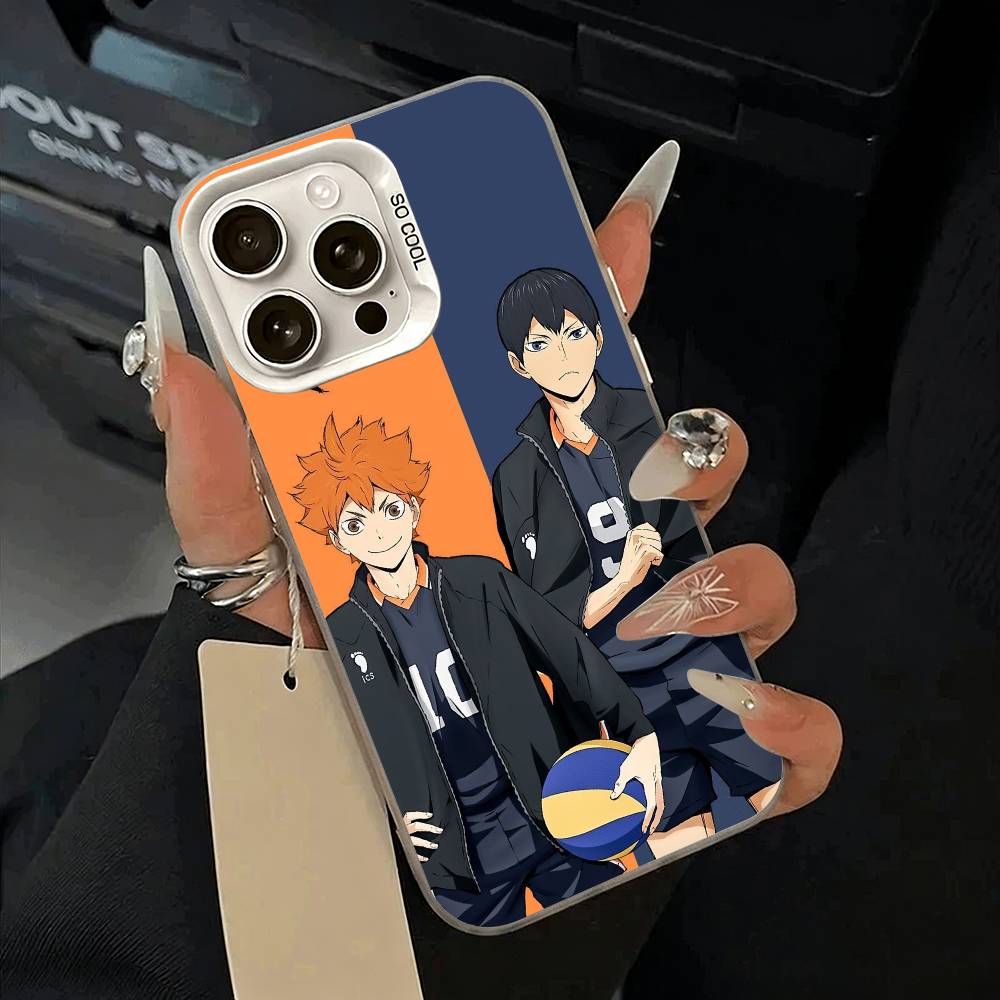Shonen anime-H-Haikyu Phone Case For iPhone 11 12 13 14 15 16Pro Max Plus white Sliver  Phone Cover