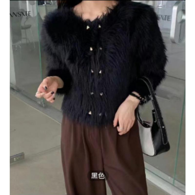 Autumn and winter soft waxy imitation mink fleece short sweater knitted sweater soft waxy fluffy gentle celebrity cardigan