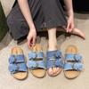 Foreign Trade Large Size Flat-bottomed Cool Slippers for Women 2025 Summer New European and American Retro Denim Thick-bottomed Cool Slippers for Wom