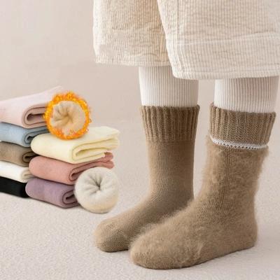 Wolle Warme Kinder Socke für Junge Mädchen Sportliche Schlichtheit Einfarbig Wadenlang für Kinder Herbst Winter Verdicken Kaschmir Warme Socke