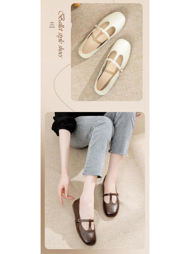 Eleganta retro höstskor 2025 med slip-on Mary Jane-skor, låg klack och fyrkantig tå och spänne.