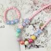 Kids' Colorful Bow & Flower Necklace and Bracelet Set with Large Round Beads