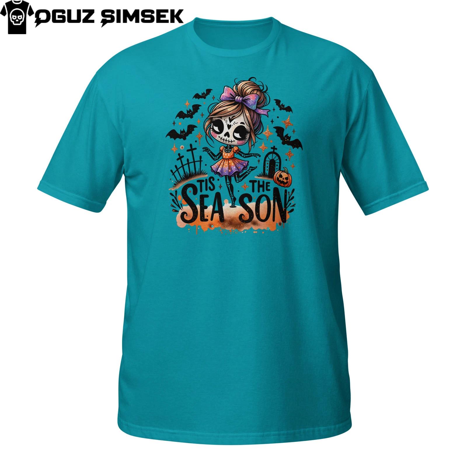 Tis the Season Skeleton Girl T-Shirt Mens Womens Tees Top | Cute Halloween Graveyard | Spooky Tee 4XL