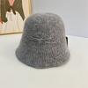 Autumn and winter wool patch fashion knitted bucket hat solid color warm simple bucket hat