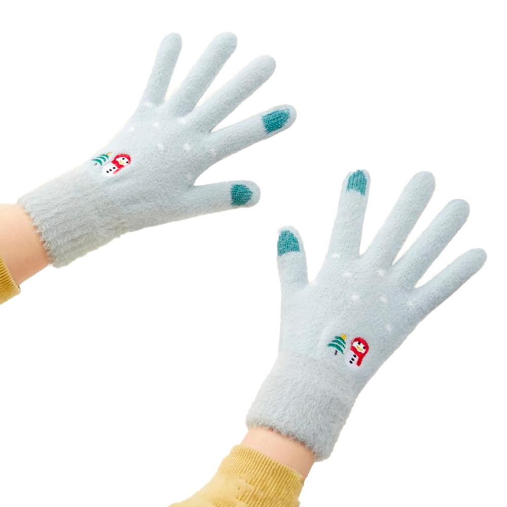 Women's Winter Smartphone Gloves with Snowman and Christmas Tree - Green