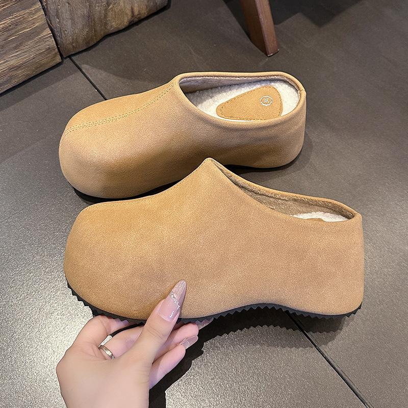 Thick-bottomed Bag Head Mao Mao Slippers Women's Outer Wear 2025 Winter New Lazy Warm Muffin Height Increase Versatile Home Cotton Mop