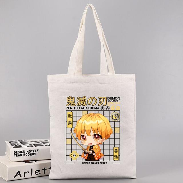 Anime Demon Slayer Kimetsu No Yaiba shoppingväska Harajuku tygväska dam Canvas Axelväska Ulzzang Eco Bag
