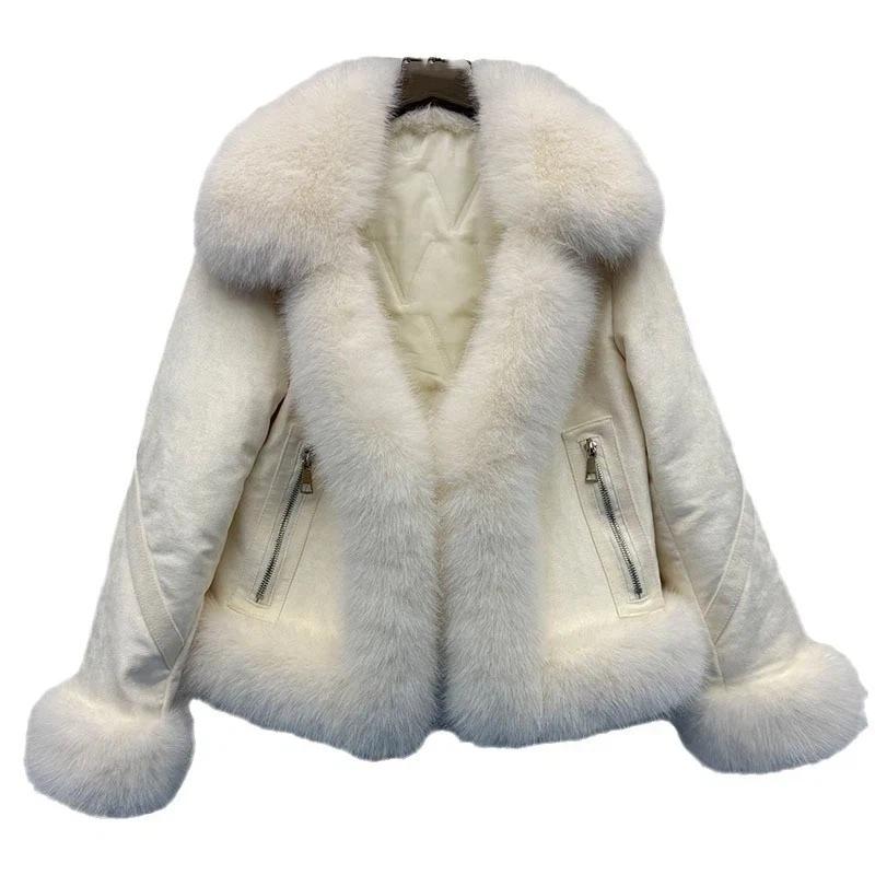 Women s Thickened Fur Coat With Imitation Fox Fur L светло-бежевый