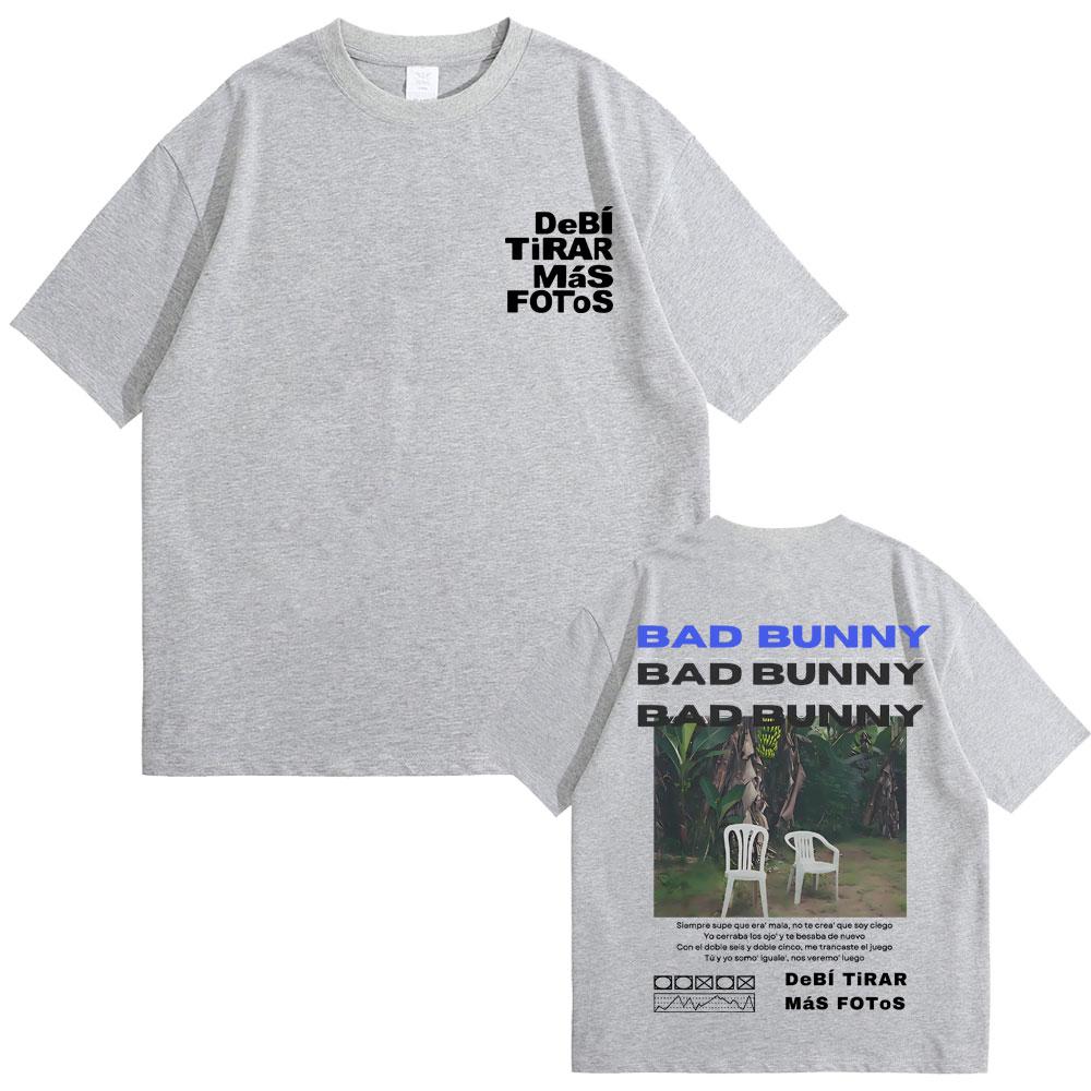 Famous Rapper Bad Bunny Tshirt DeBi TiRAR MaS FOToS DTMF Graphic Tshirt Men's Cotton T-shirt Men Fashion Hip Hop Retro T Shirts