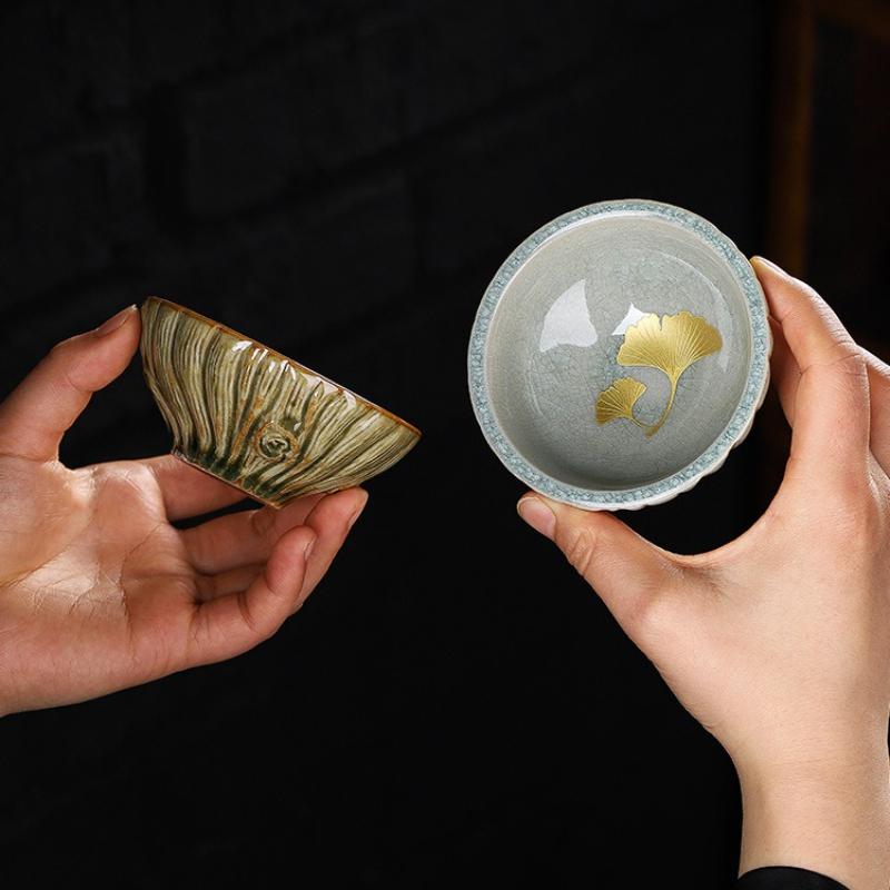 Golden Apricot Leaf Tea Cup Ceramic Retro Porcelain Teacup Master Cup Tasting Mug Chinese Kung Fu Japanese Tea Teaware Drinkware