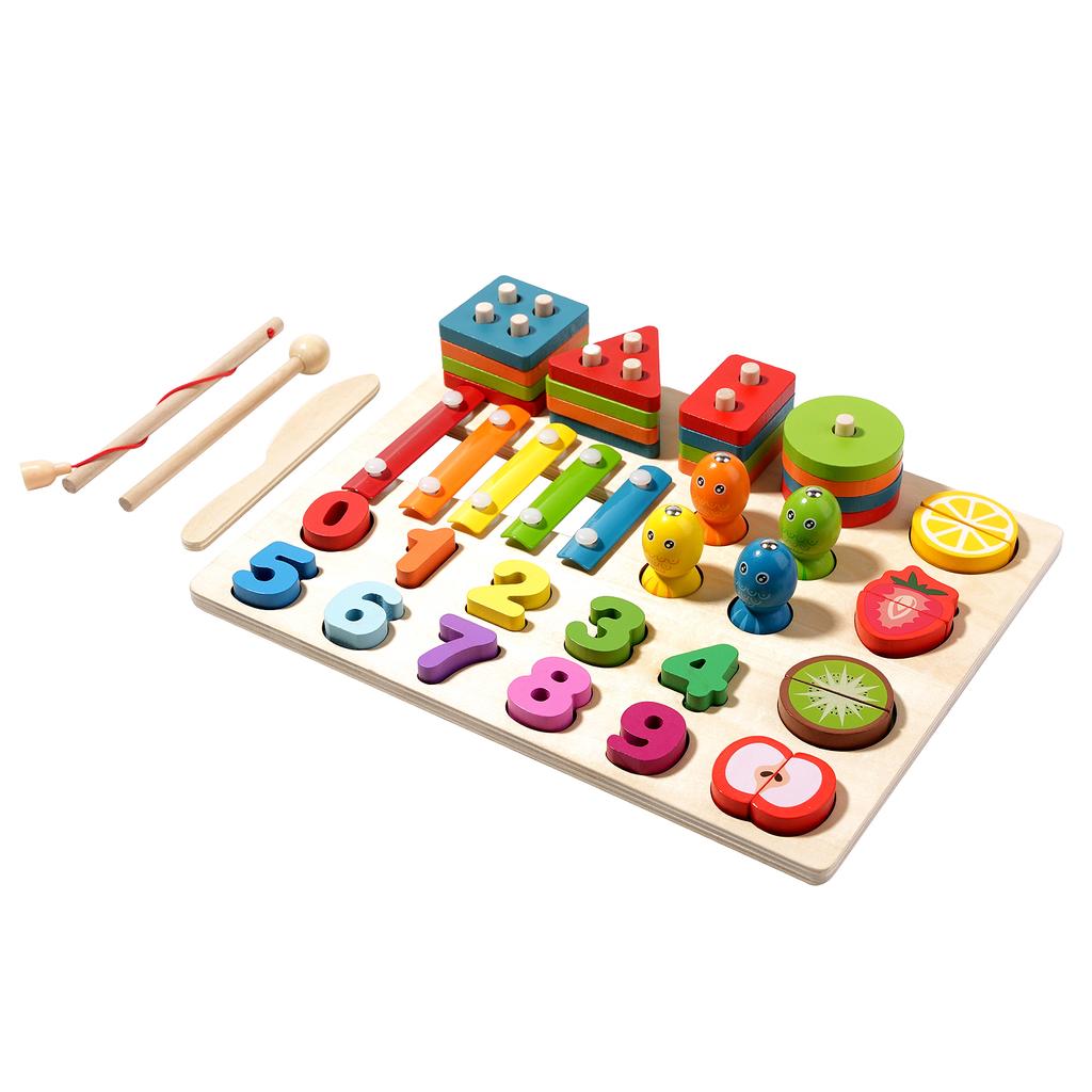 Wooden Sorting Stacking Toys Montessori Kids Shape Color Colorful Block Educational Learning Toys for Boys Girls Birthday Gift