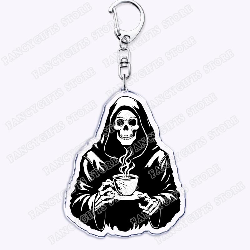 

Funny Grim Reaper Coffee Lover Keychains for Accessories Bag Caffeine Cute Horror Death Skull Skeleton Keyrings Jewelry Gifts