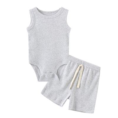 Two-piece New Baby Clothing Sets Solid Color 100%cotton Neutral Sleeveless Baby Bodysuits