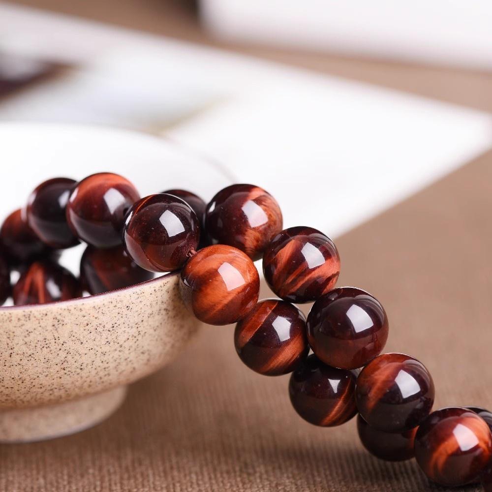 Rød Tigerøye Natursteinperler 15"Strand Glatte Løse Mellomleggsperler 4/6/8/10/12mm for Smykkefremstilling DIY Armbånd Tilbehør