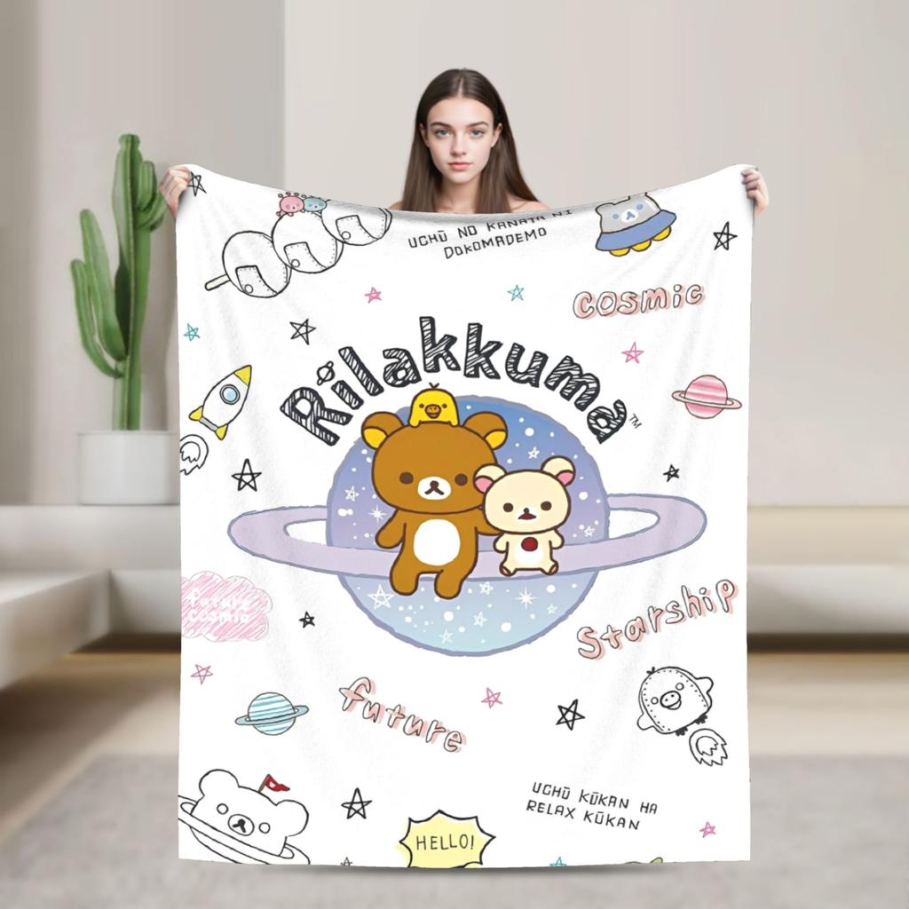 Rilakkuma Korilakkuma Cute Bear Flannel Blankets Kiiroitori Cartoon Funny Throw Blanket for Home 125*100cm Lightweight