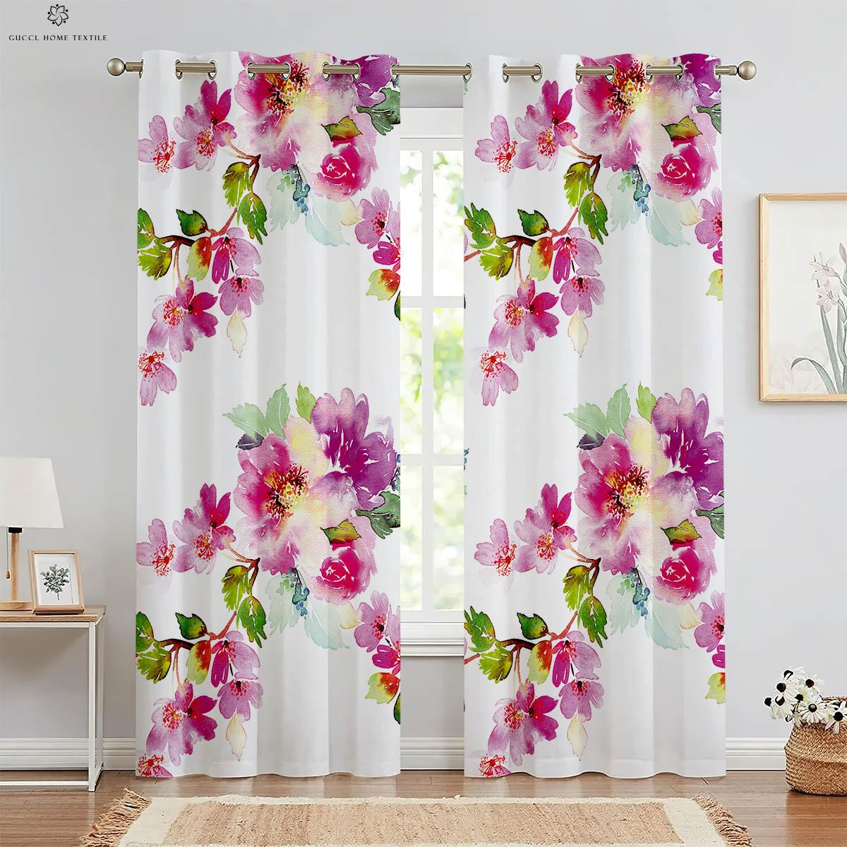 

2 шт. Винтажные цветочные 3D-печатные шторы, подходящие для спальни, гостиной, кухни, декоративные шторы, можно стирать в стиральной машине W50xH130(CM)x2PCS&Grommet Top