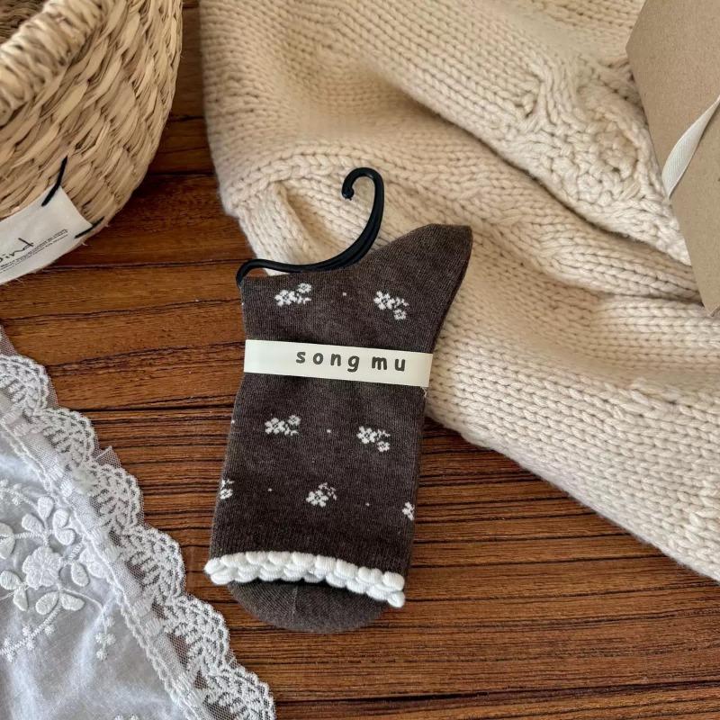 Female Autumn Fashion New Style Bow In The Tube Pile Pile Cotton Socks