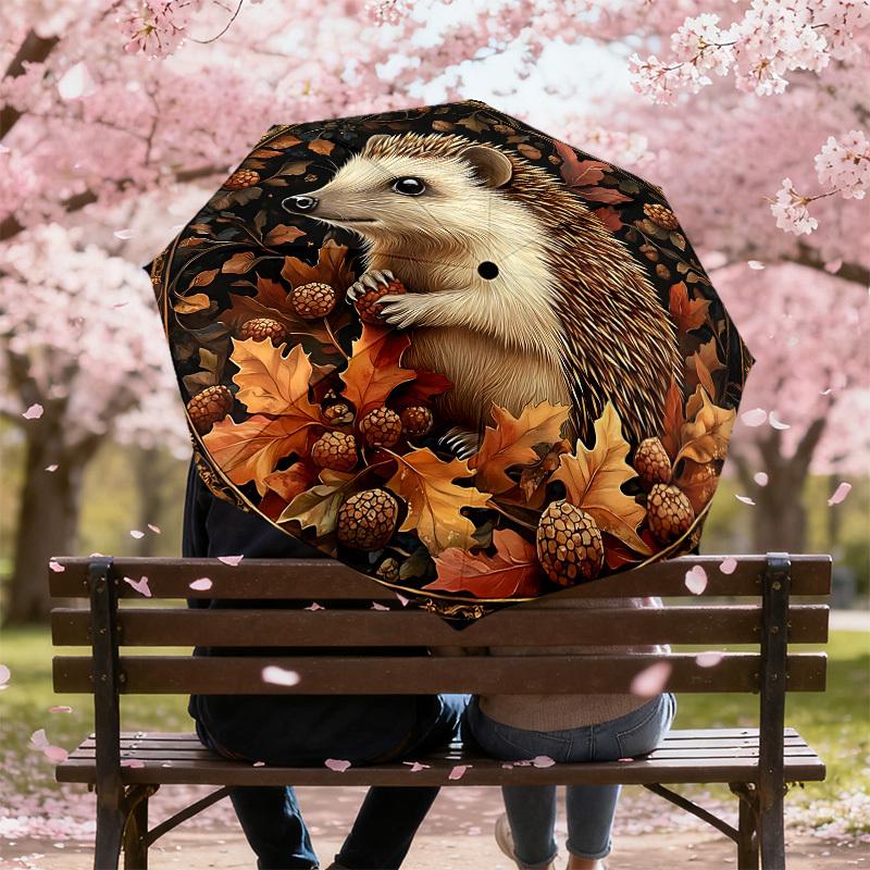 1PC Hedgehog, AutumnAutomatic Open/Close Umbrella with Windproof, 8-Rib Sturdy Canopy, Durable Ribs, Fashionable Design, Outdoor Accessory, Fun Prin,