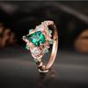 1 Stück Roségold Smaragd Synthetischer Zirkon Ring, Hofstil Mode Ring