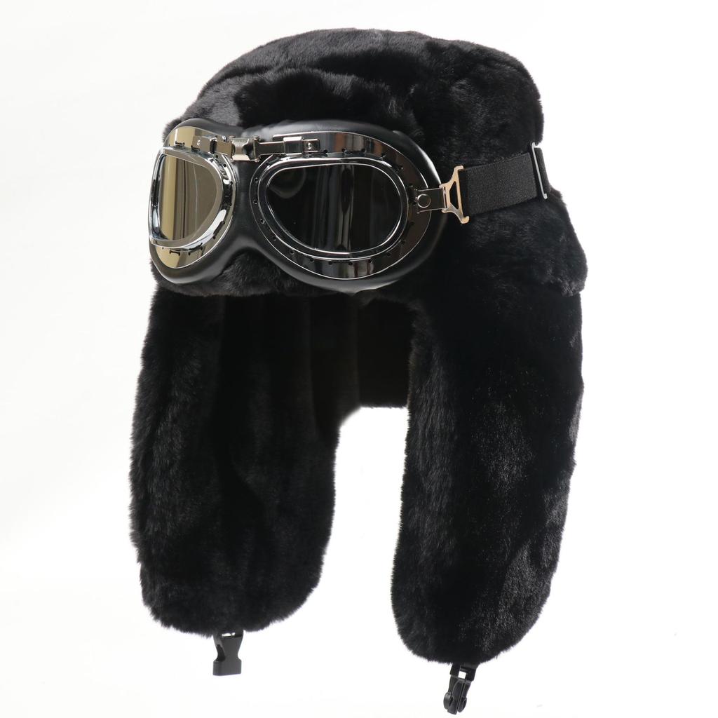 Autumn and winter new retro goggles Lei Feng hat full hair imitation rabbit hair fleece ear protector hat ski hat