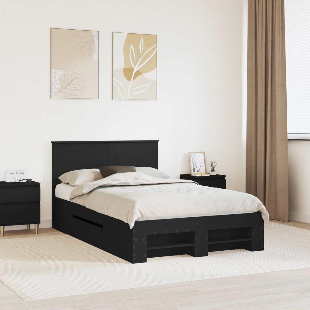 Bed Frame with Headboard Black 137 x 203 cm Engineered Wood