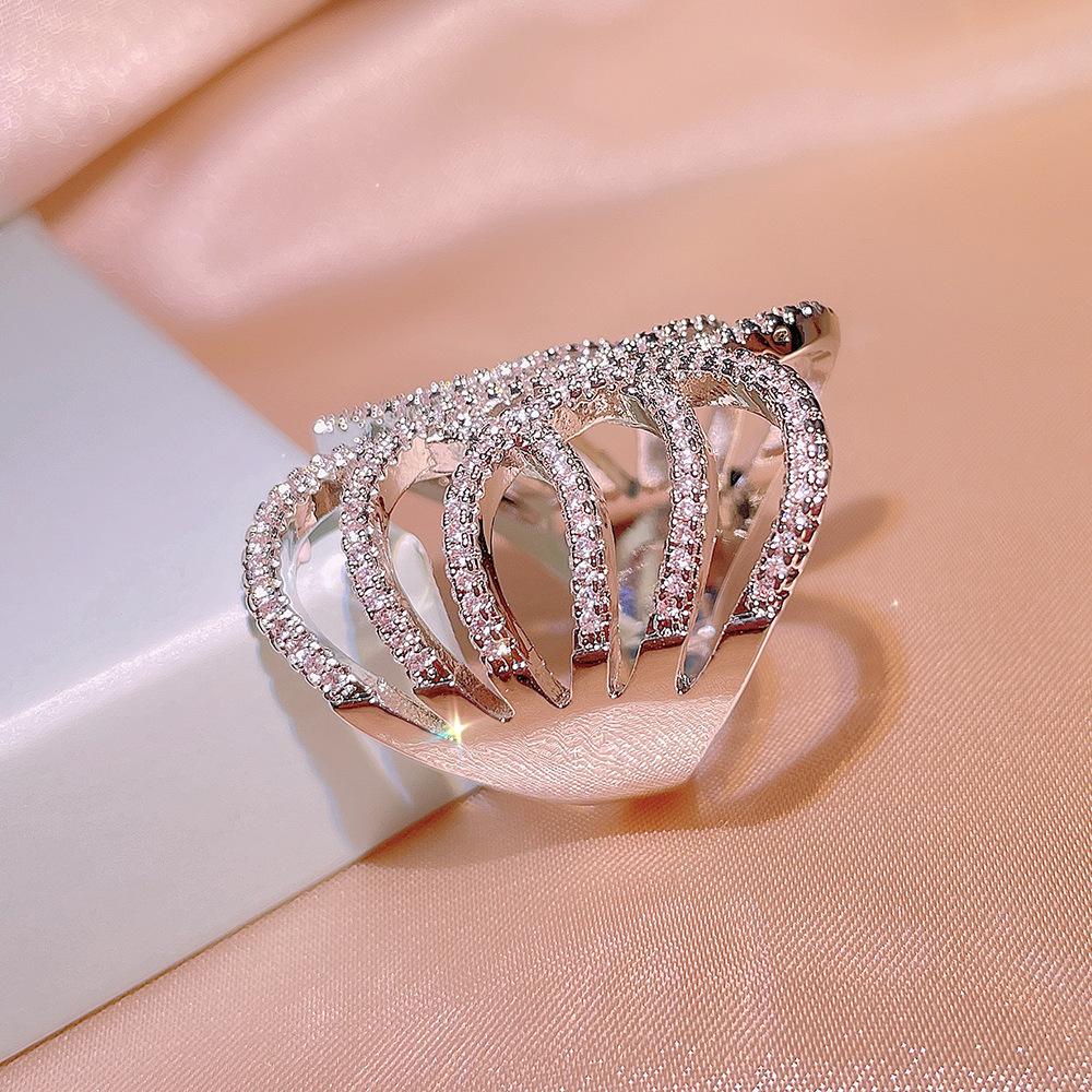 Hollow Winding Rattan Rings for Women Sterling Silver   Pave CZ Chic Female Anniversary Wide Ring Party with Stamp