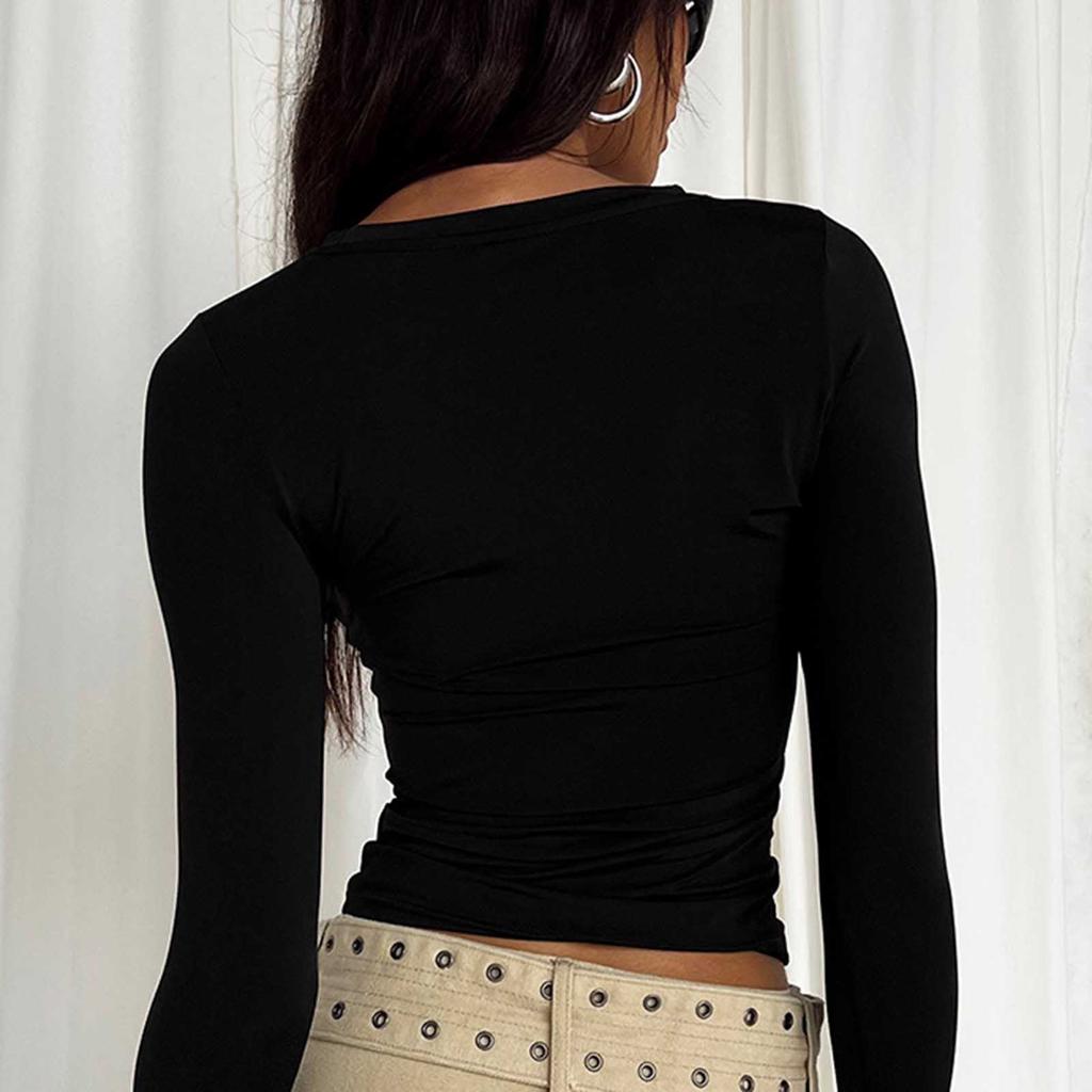 Women's Fashion Colour Round Neck Long Sleeve T-Shirt Top