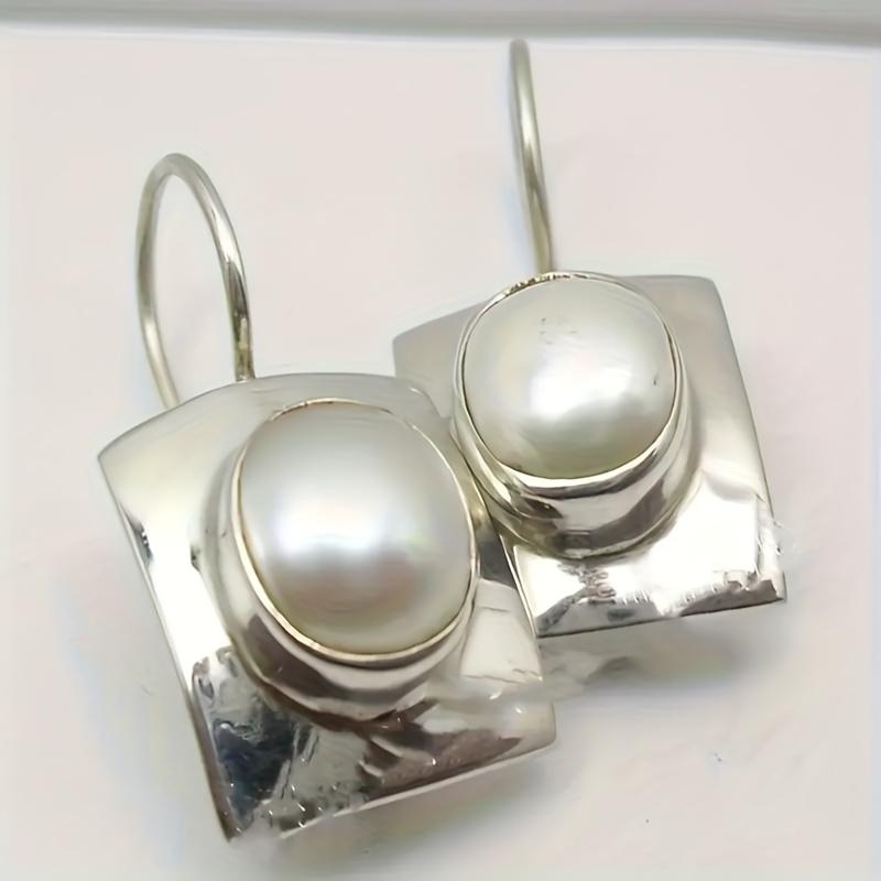 

Fashionable and Trendy Geometric Imitation Pearl Pendant Earrings, Women s Personalized Retro Holiday Accessories Zircon