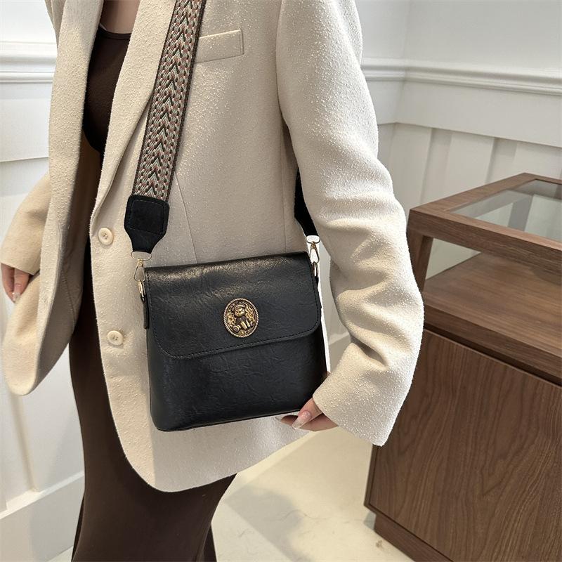 Beliebte Tasche Bucket Bag Damen Neue Retro Trendige Textur Schultertasche Modische Breiter Schultergurt Umhängetasche