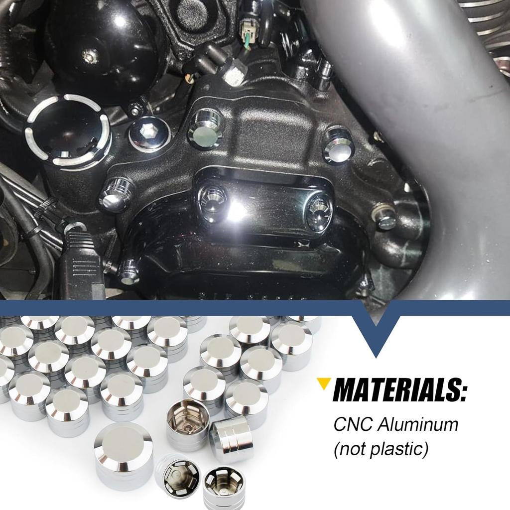 Motorcycle Bolt Covers Engine Bolt Toppers Caps Kit for Harley Touring Road King Street Glide Road Glide Electra Glide Softail Breakout Dyna Fat Bob