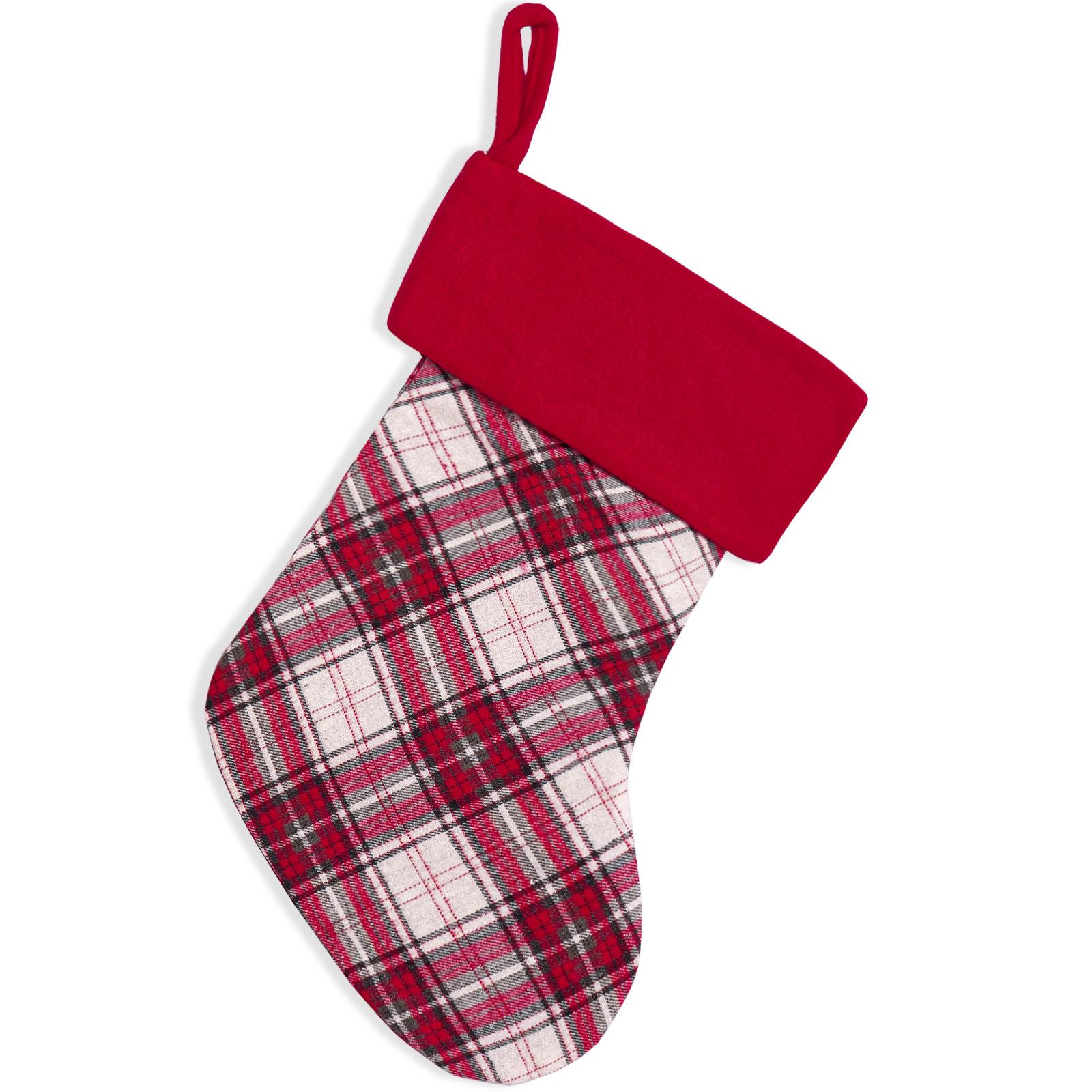 Festive Red Plaid Christmas Stocking: Cute Ornament & Gift Bag